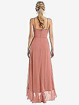 Rear View Thumbnail - Desert Rose Scoop Neck Ruffle-Trimmed High Low Maxi Dress