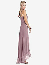 Side View Thumbnail - Dusty Rose Scoop Neck Ruffle-Trimmed High Low Maxi Dress