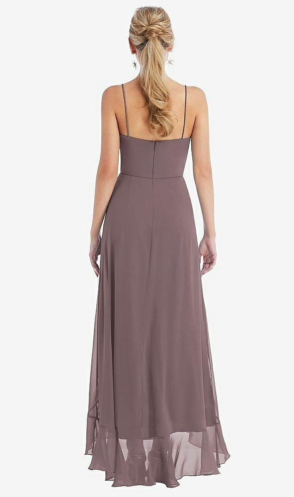 Back View - French Truffle Scoop Neck Ruffle-Trimmed High Low Maxi Dress