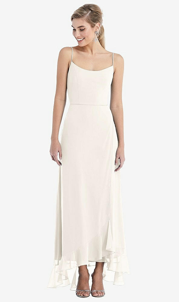 Front View - Ivory Scoop Neck Ruffle-Trimmed High Low Maxi Dress