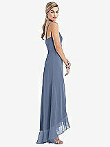 Side View Thumbnail - Larkspur Blue Scoop Neck Ruffle-Trimmed High Low Maxi Dress