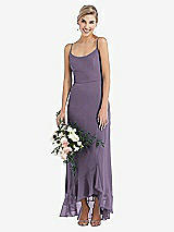 Alt View 1 Thumbnail - Lavender Scoop Neck Ruffle-Trimmed High Low Maxi Dress