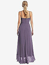 Rear View Thumbnail - Lavender Scoop Neck Ruffle-Trimmed High Low Maxi Dress