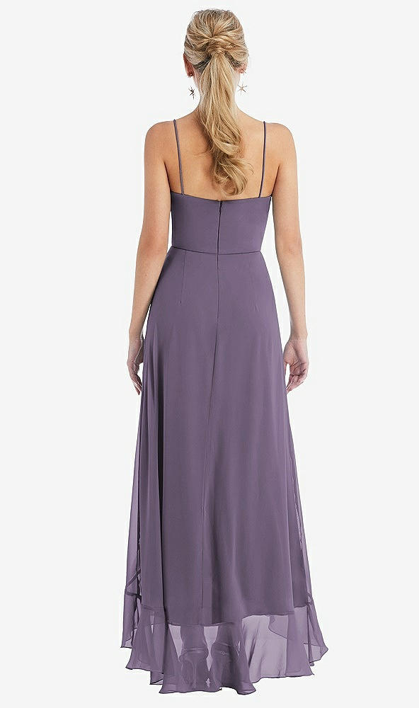 Back View - Lavender Scoop Neck Ruffle-Trimmed High Low Maxi Dress