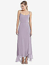 Front View Thumbnail - Lilac Haze Scoop Neck Ruffle-Trimmed High Low Maxi Dress