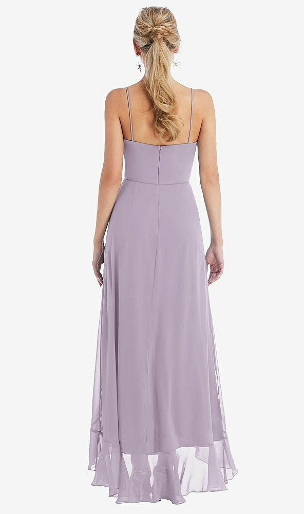 Back View - Lilac Haze Scoop Neck Ruffle-Trimmed High Low Maxi Dress