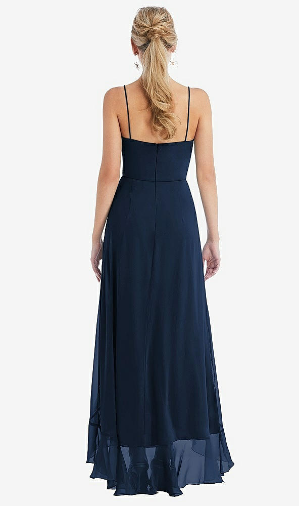 Back View - Midnight Navy Scoop Neck Ruffle-Trimmed High Low Maxi Dress
