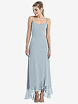 Front View Thumbnail - Mist Scoop Neck Ruffle-Trimmed High Low Maxi Dress