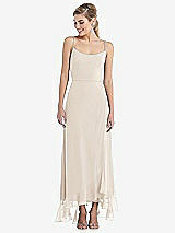 Front View Thumbnail - Oat Scoop Neck Ruffle-Trimmed High Low Maxi Dress