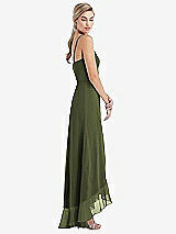 Side View Thumbnail - Olive Green Scoop Neck Ruffle-Trimmed High Low Maxi Dress