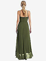 Rear View Thumbnail - Olive Green Scoop Neck Ruffle-Trimmed High Low Maxi Dress