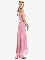 Side View Thumbnail - Peony Pink Scoop Neck Ruffle-Trimmed High Low Maxi Dress