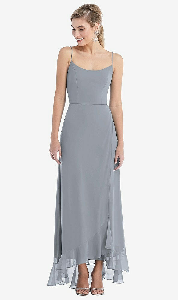 Front View - Platinum Scoop Neck Ruffle-Trimmed High Low Maxi Dress