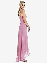 Side View Thumbnail - Powder Pink Scoop Neck Ruffle-Trimmed High Low Maxi Dress