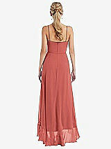 Rear View Thumbnail - Coral Pink Scoop Neck Ruffle-Trimmed High Low Maxi Dress