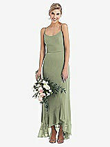 Alt View 1 Thumbnail - Sage Scoop Neck Ruffle-Trimmed High Low Maxi Dress
