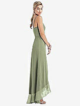 Side View Thumbnail - Sage Scoop Neck Ruffle-Trimmed High Low Maxi Dress