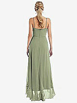 Rear View Thumbnail - Sage Scoop Neck Ruffle-Trimmed High Low Maxi Dress