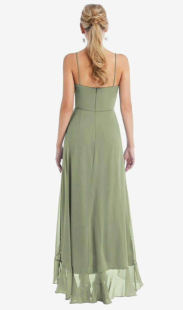 Back View - Sage Scoop Neck Ruffle-Trimmed High Low Maxi Dress