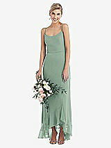 Alt View 1 Thumbnail - Seagrass Scoop Neck Ruffle-Trimmed High Low Maxi Dress