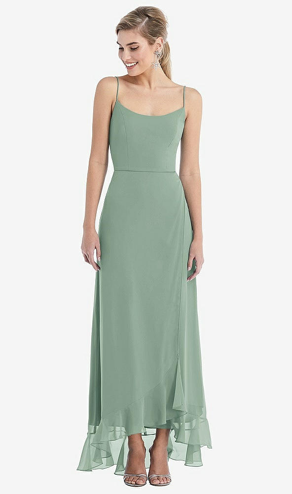 Front View - Seagrass Scoop Neck Ruffle-Trimmed High Low Maxi Dress