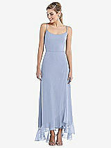 Front View Thumbnail - Sky Blue Scoop Neck Ruffle-Trimmed High Low Maxi Dress