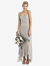 Alt View 1 Thumbnail - Taupe Scoop Neck Ruffle-Trimmed High Low Maxi Dress