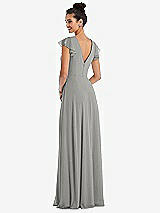 Rear View Thumbnail - Chelsea Gray Flutter Sleeve V-Keyhole Chiffon Maxi Dress