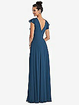 Rear View Thumbnail - Dusk Blue Flutter Sleeve V-Keyhole Chiffon Maxi Dress