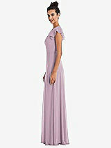 Side View Thumbnail - Suede Rose Flutter Sleeve V-Keyhole Chiffon Maxi Dress