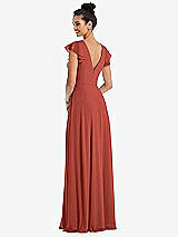 Rear View Thumbnail - Amber Sunset Flutter Sleeve V-Keyhole Chiffon Maxi Dress