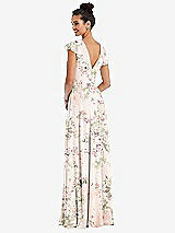 Rear View Thumbnail - Blush Garden Flutter Sleeve V-Keyhole Chiffon Maxi Dress