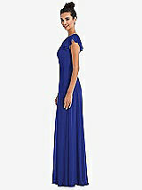 Side View Thumbnail - Cobalt Blue Flutter Sleeve V-Keyhole Chiffon Maxi Dress