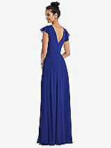 Rear View Thumbnail - Cobalt Blue Flutter Sleeve V-Keyhole Chiffon Maxi Dress