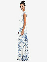 Side View Thumbnail - Cottage Rose Dusk Blue Flutter Sleeve V-Keyhole Chiffon Maxi Dress