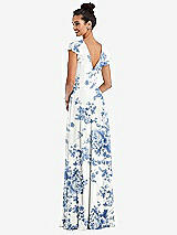 Rear View Thumbnail - Cottage Rose Dusk Blue Flutter Sleeve V-Keyhole Chiffon Maxi Dress