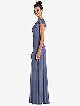 Side View Thumbnail - French Blue Flutter Sleeve V-Keyhole Chiffon Maxi Dress