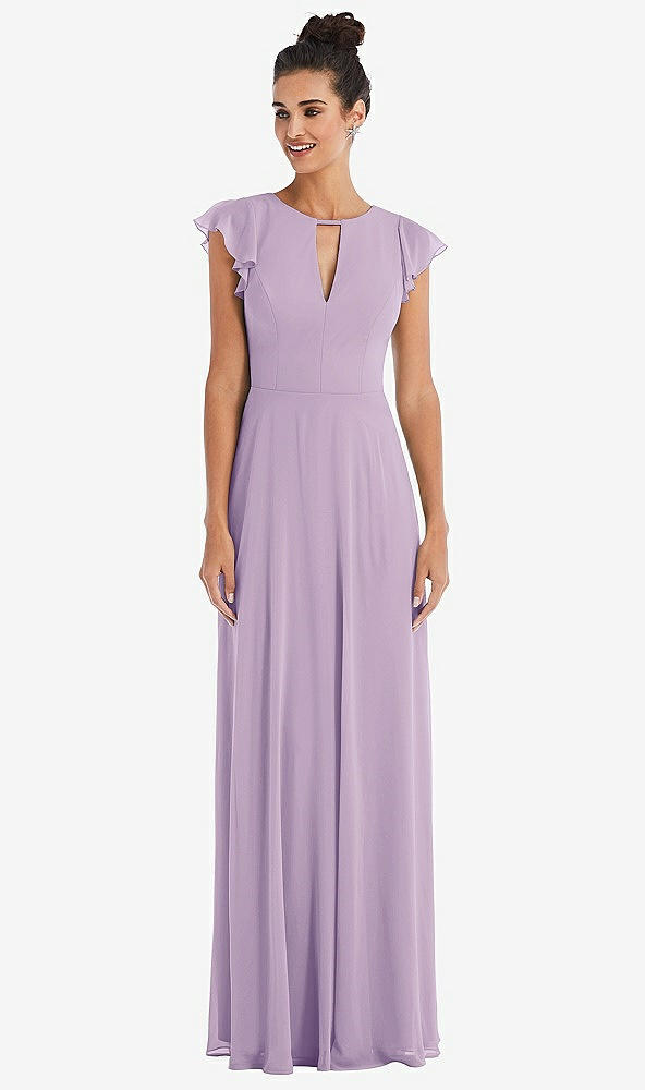 Front View - Pale Purple Flutter Sleeve V-Keyhole Chiffon Maxi Dress