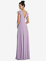 Rear View Thumbnail - Pale Purple Flutter Sleeve V-Keyhole Chiffon Maxi Dress