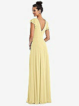 Rear View Thumbnail - Pale Yellow Flutter Sleeve V-Keyhole Chiffon Maxi Dress