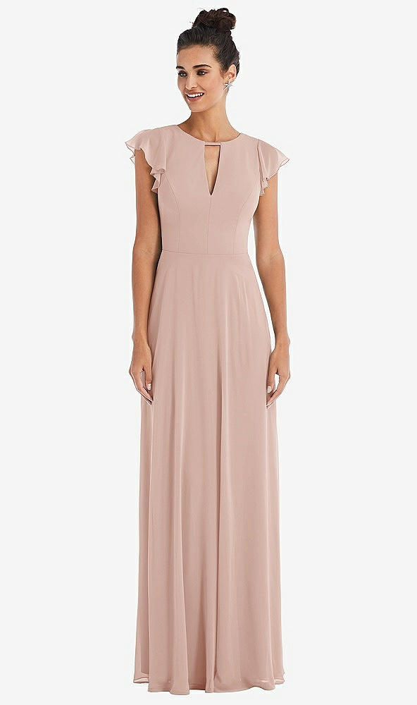 Front View - Toasted Sugar Flutter Sleeve V-Keyhole Chiffon Maxi Dress