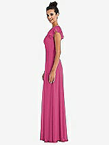 Side View Thumbnail - Tea Rose Flutter Sleeve V-Keyhole Chiffon Maxi Dress