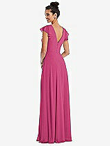 Rear View Thumbnail - Tea Rose Flutter Sleeve V-Keyhole Chiffon Maxi Dress
