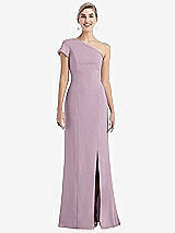 Front View Thumbnail - Suede Rose One-Shoulder Cap Sleeve Trumpet Gown with Front Slit