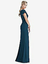 Side View Thumbnail - Atlantic Blue One-Shoulder Cap Sleeve Trumpet Gown with Front Slit