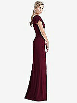 Side View Thumbnail - Cabernet One-Shoulder Cap Sleeve Trumpet Gown with Front Slit