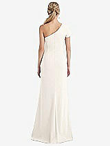 Rear View Thumbnail - Ivory One-Shoulder Cap Sleeve Trumpet Gown with Front Slit