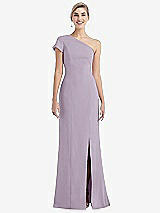 Front View Thumbnail - Lilac Haze One-Shoulder Cap Sleeve Trumpet Gown with Front Slit