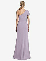 Rear View Thumbnail - Lilac Haze One-Shoulder Cap Sleeve Trumpet Gown with Front Slit