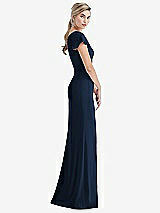 Side View Thumbnail - Midnight Navy One-Shoulder Cap Sleeve Trumpet Gown with Front Slit